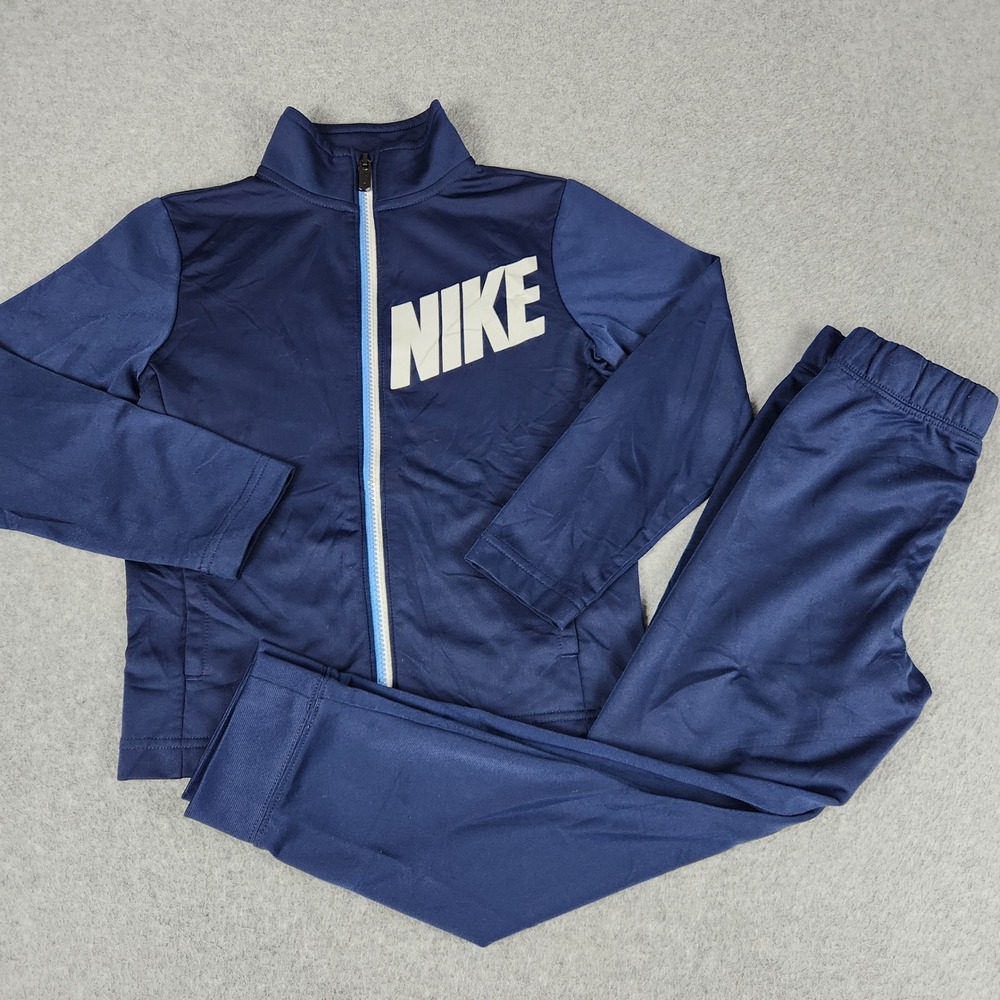 Nike 2 Piece Tracksuit Set Boys L/7 Blue Full Zip Mock Neck Activewear Athletic